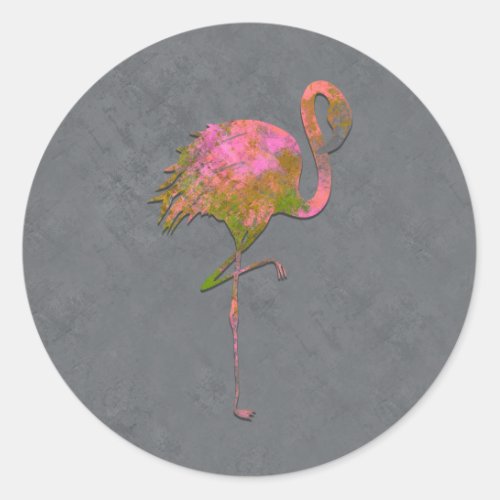 Mod Colorful Summer Flamingo Chic Modern Grey Classic Round Sticker