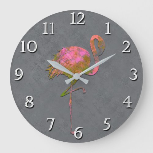 Mod Colorful Summer Flamingo Chic Modern Grey Large Clock