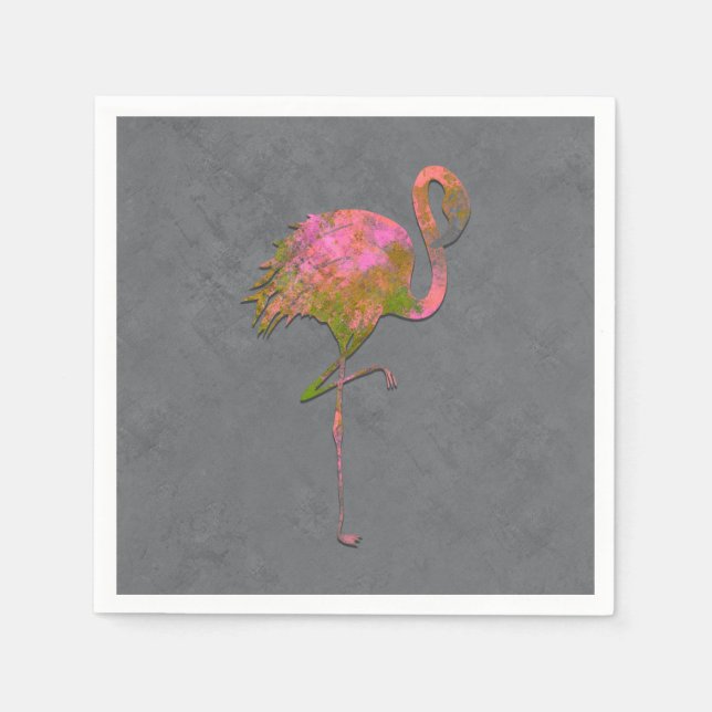 Mod Colorful Summer Flamingo Chic Modern Grey Napkins (Front)