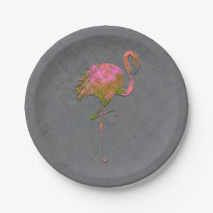 Mod Colorful Summer Flamingo Chic Modern Grey Paper Plates