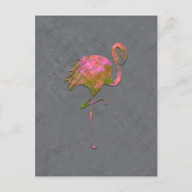 Mod Colorful Summer Flamingo Chic Modern Grey Postcard (Front)
