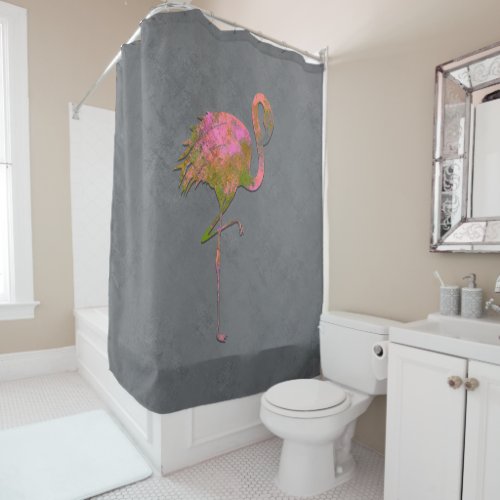 Mod Colorful Summer Flamingo Chic Modern Grey Shower Curtain