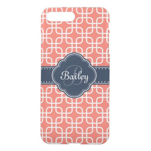 Mod Coral Pattern Navy Quatrefoil Monogram iPhone 8 Plus7 Plus Case