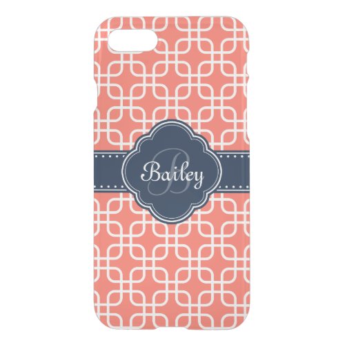 Mod Coral Pattern Navy Quatrefoil Monogram iPhone SE87 Case