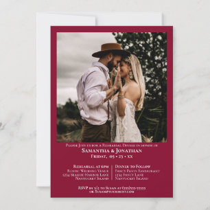Mod Cranberry Red Photo Wedding Rehearsal Dinner Invitation