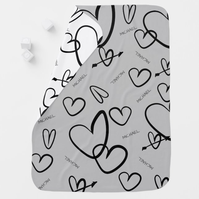 Mod Custom Baby Love Personalized Name Hearts Baby Blanket (In Situ)