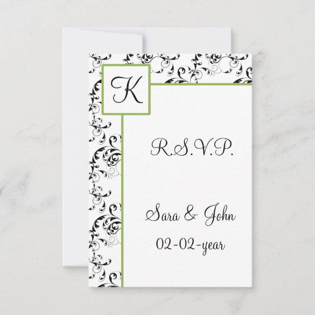 mod damask wedding R.S.V.P standard 3.5 x 5 RSVP Card (Front)