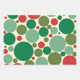 Mod Dots Retro Christmas Pattern Red Green Cream Wrapping Paper Sheets