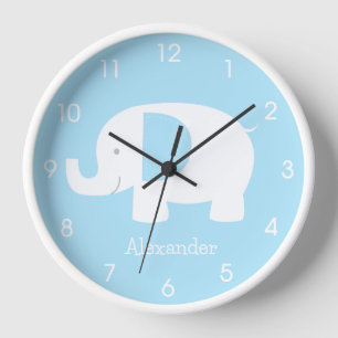 Mod Elephant Baby Blue Minimalist Nursery Clock