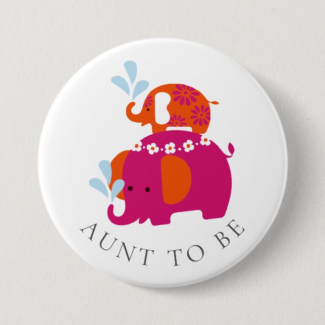 Mod Elephant Baby Shower Aunt to Be Button (Front)