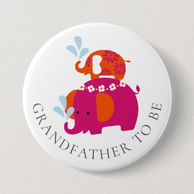 Mod Elephant Baby Shower Grandfather to Be Button (Front)