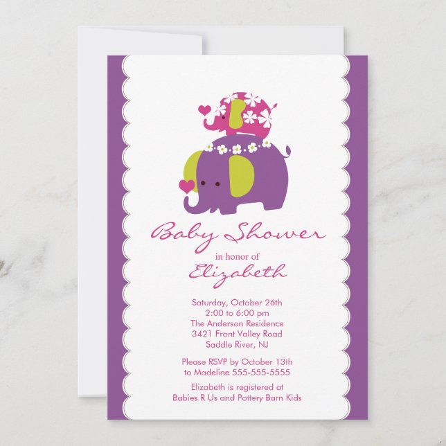 Mod Elephant Baby Shower Invitation Baby & Mom (Front)