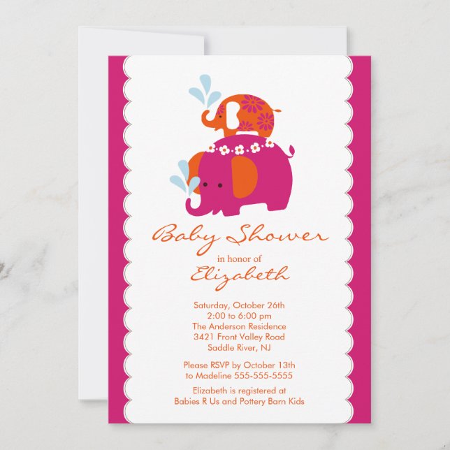 Mod Elephant Baby Shower Invitation Baby & Mom (Front)