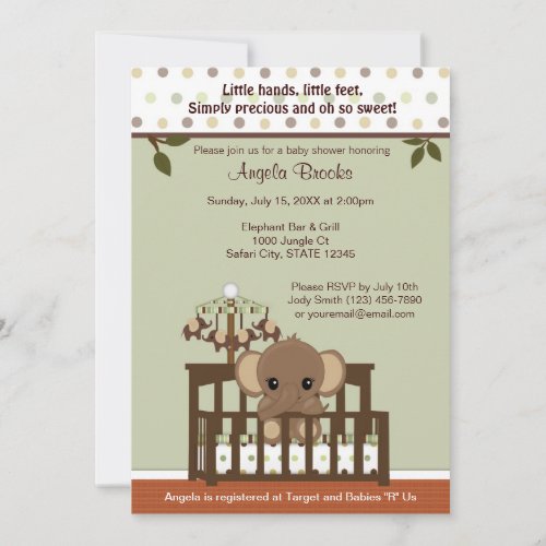 Mod ELEPHANT Baby Shower Invitation KME-G green