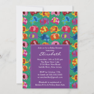 Mod Elephant Baby Shower Invitation Purple