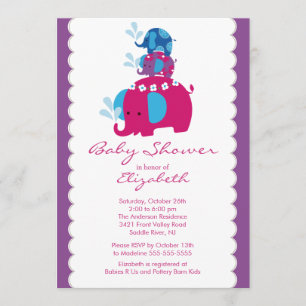 Mod Elephant Baby Shower Invitation Twins & Mom