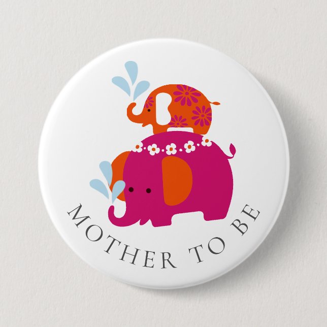 Mod Elephant Baby Shower Mother to Be Button (Front)