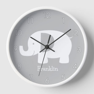 Mod Elephant Gray and White Minimalist Nursery Clock