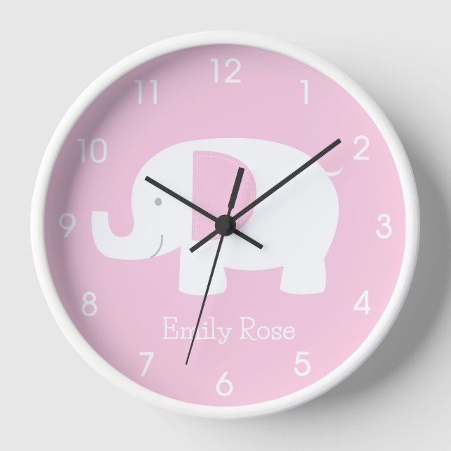 Mod Elephant Soft Pink Minimalist Nursery  Clock (Front)