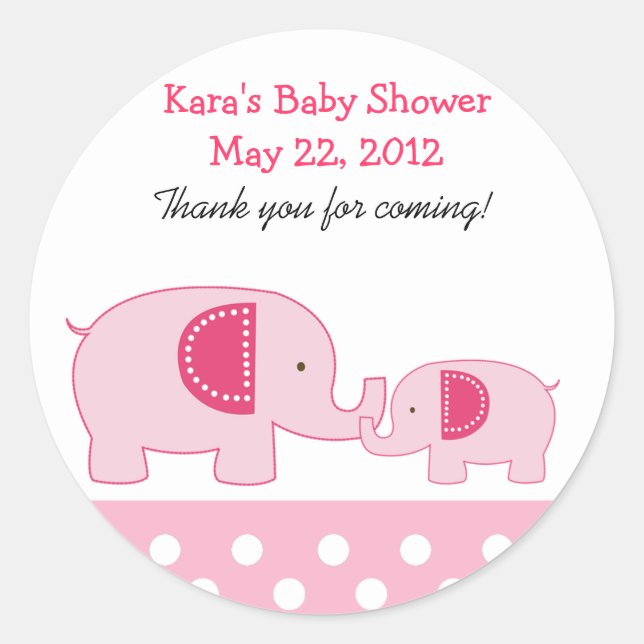 Mod Elephants Pink Round Favor Sticker (Front)