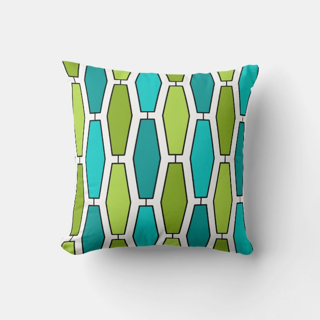 Mod Elongated Hexagon, Teal and Green Throw Pillow (Front)