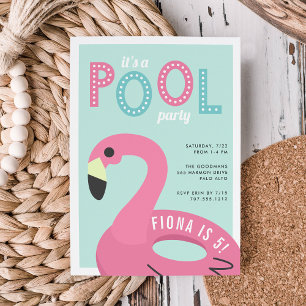Mod Flamingo   Pool Party Birthday Invitation