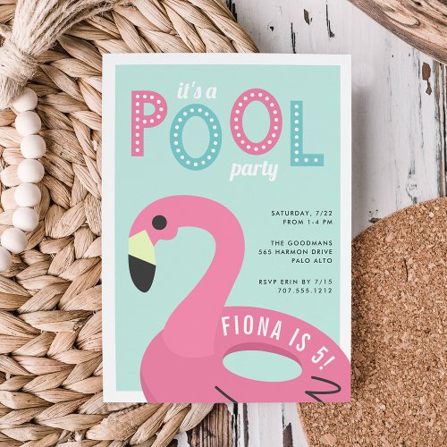 Mod Flamingo  Pool Party Birthday Invitation
