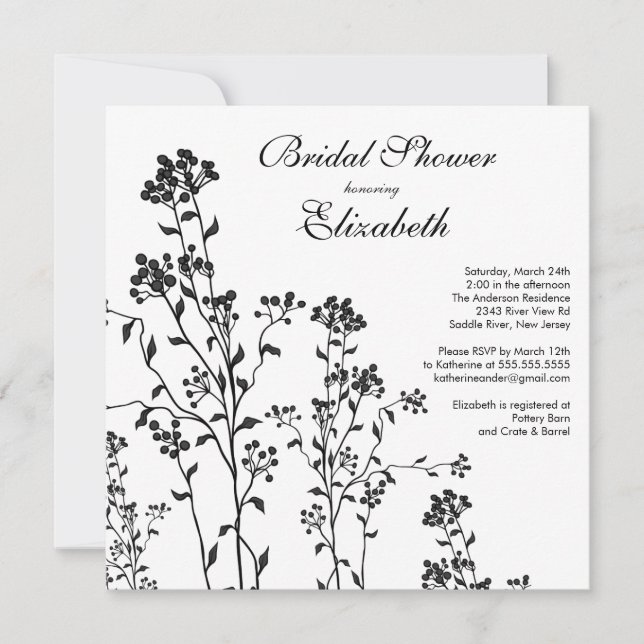 Mod Floral Bridal Shower Invitation Black White (Front)