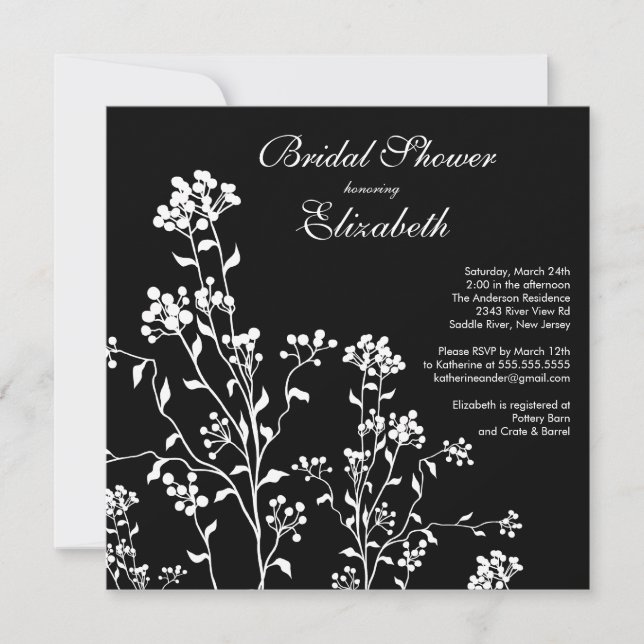 Mod Floral Bridal Shower Invitation Black White (Front)
