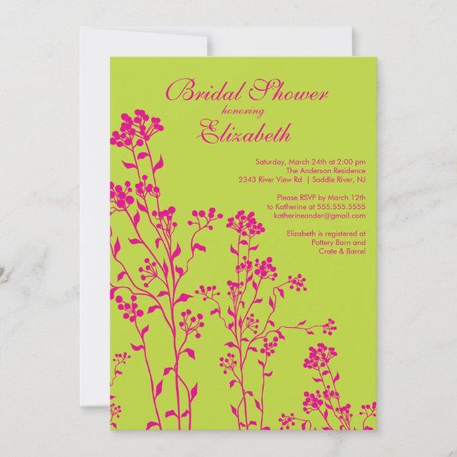 Mod Floral Bridal Shower Invitation Lime Fuchsia (Front)