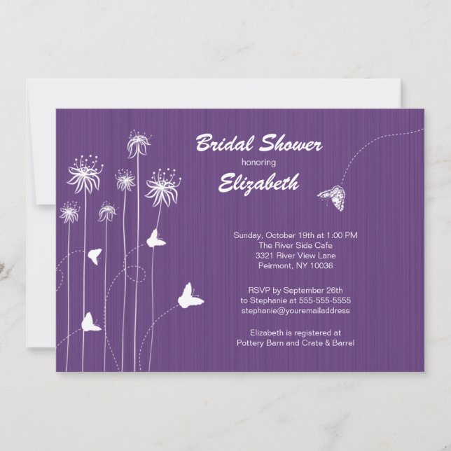 Mod Floral Butterfly Bridal Shower Invite Purple (Front)