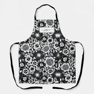 Mod Floral Patter with Script Name Apron