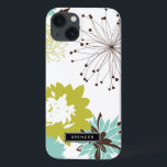 Mod Floral Pattern Personalized iPad Air Case<br><div class="desc">Customizable iPad case featuring chartreuse,  blue and brown floral pattern. Other colors and similar items are available in my store.</div>