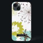 Mod Floral Pattern Personalized iPad Mini Case<br><div class="desc">Customizable iPad case featuring chartreuse,  blue and brown floral pattern. Other colors and similar items are available in my store.</div>