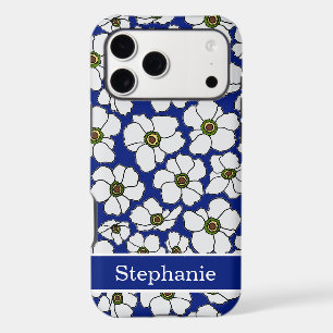 Mod Floral Print On Blue With Personalization iPhone 17 Pro Max Case