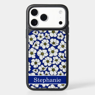 Mod Floral Print On Blue With Personalization iPhone 17 Pro Max Case