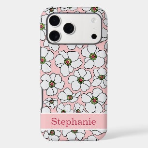 Mod Floral Print On Pink With Personalization iPhone 17 Pro Max Case