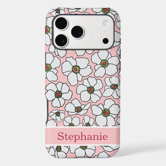 Mod Floral Print On Pink With Personalization  Case-Mate iPhone Case (Back)
