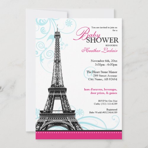 Mod Flourish Eiffel Tower Parisian Baby Shower Cards