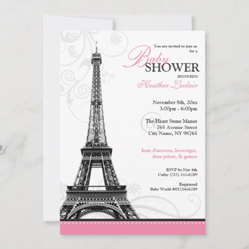 Mod Flourish Eiffel Tower Parisian Baby Shower Custom Invite