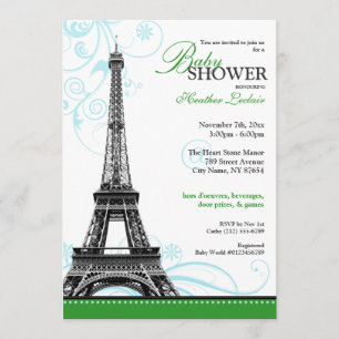 Mod Flourish Eiffel Tower Parisian Baby Shower Invitation