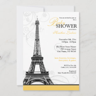 Mod Flourish Eiffel Tower Parisian Baby Shower Invitation