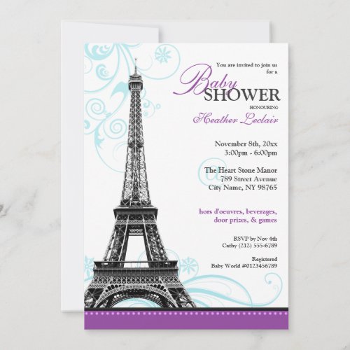 Mod Flourish Eiffel Tower Parisian Baby Shower Card