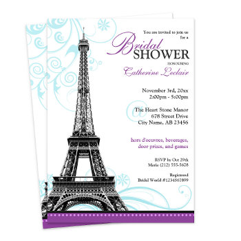 Mod Flourish Eiffel Tower Parisian Bridal Shower Invitation by starzraven at Zazzle