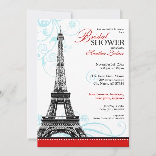 Mod Flourish Eiffel Tower Parisian Bridal Shower Invitation