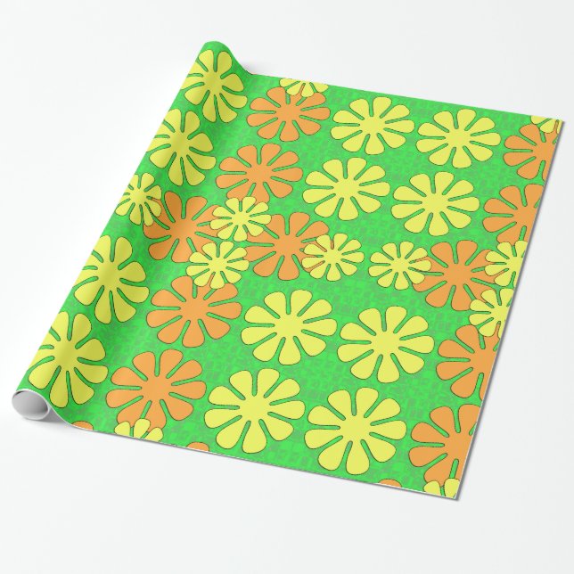 Mod Flower Design Wrapping Paper (Unrolled)