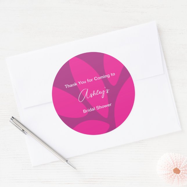 Mod Flower Petals Botanical Fuchsia Bridal Shower Classic Round Sticker (Envelope)