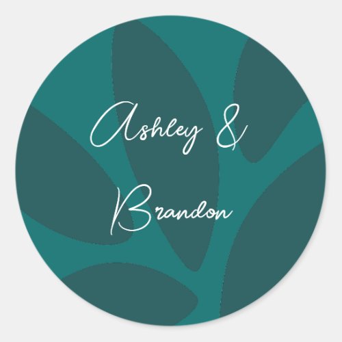 Mod Flower Petals Botanical Teal Wedding Classic Round Sticker