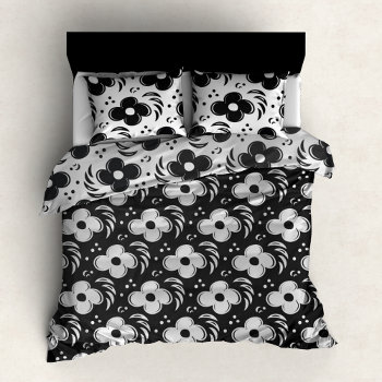 Mod Flowers Bold Black And White Reversable Duvet Cover by VillageDesign at Zazzle