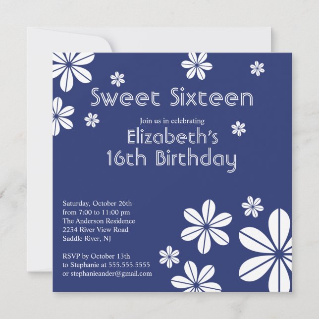 Mod Flowers Sweet Sixteen Birthday Invitation (Front)